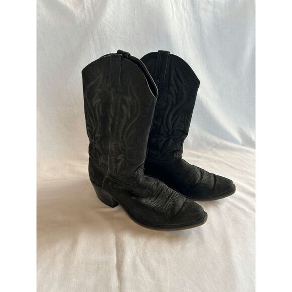 Women's Justin Black Snip Toe Cowboy Boots, Size 9 1/2, Leather - Picture 5 of 13